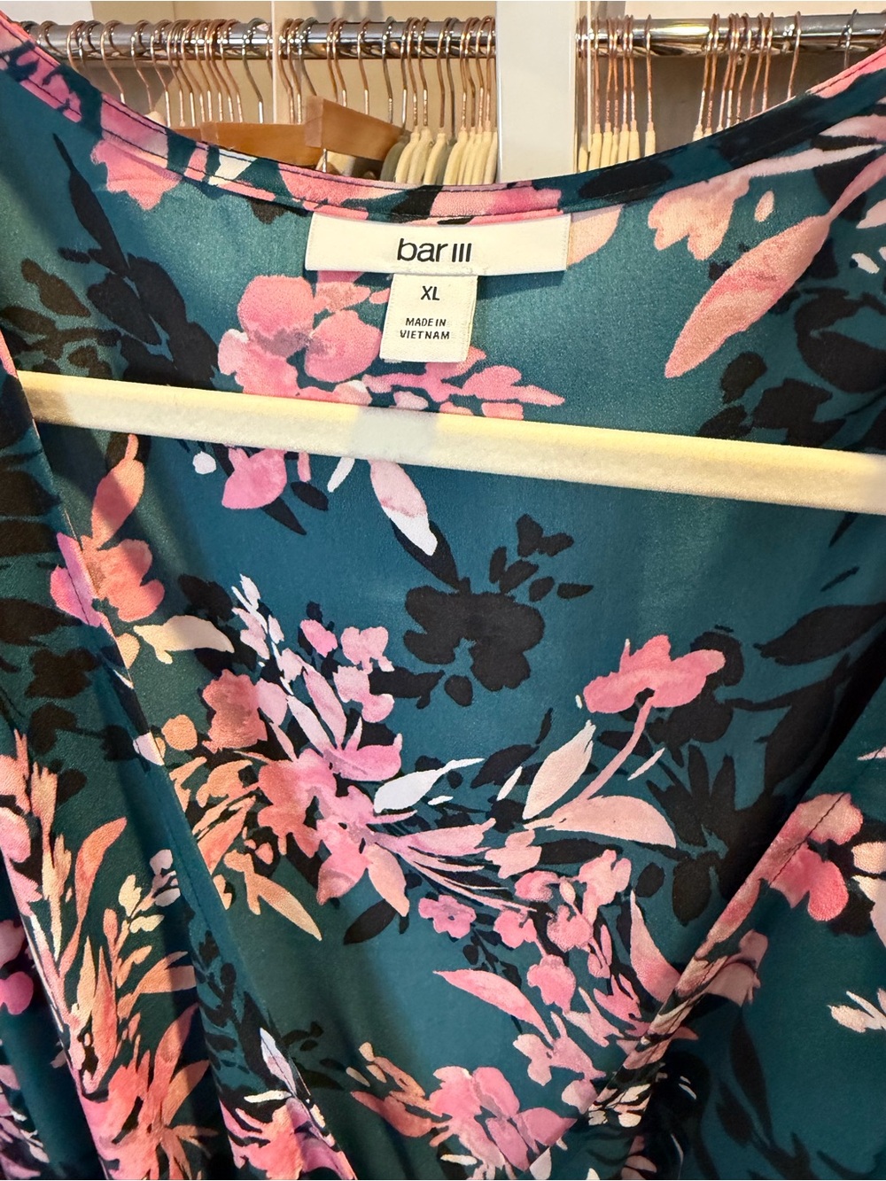 NWOT Bar III Teal Maxi Wrap Dress with Pink Floral Pattern - Picture 7 of 8